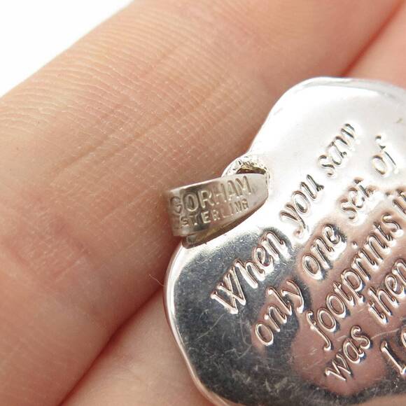 925 Sterling Silver 2-Tone Vintage Gorham Ribbed Heart Pendant - Picture 5 of 6